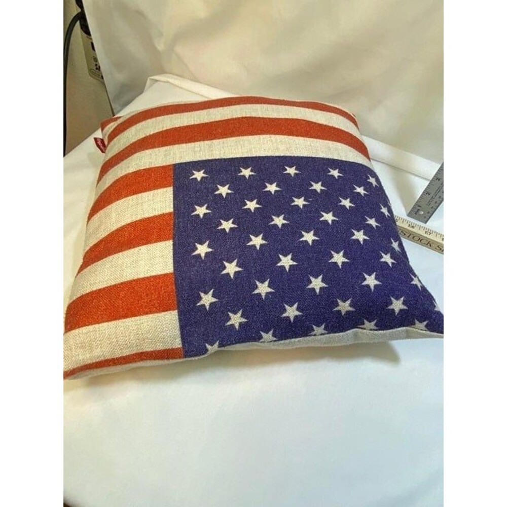 American flag 15x15 throw pillow linen square cushion USA, B-2 - Picture 4 of 6